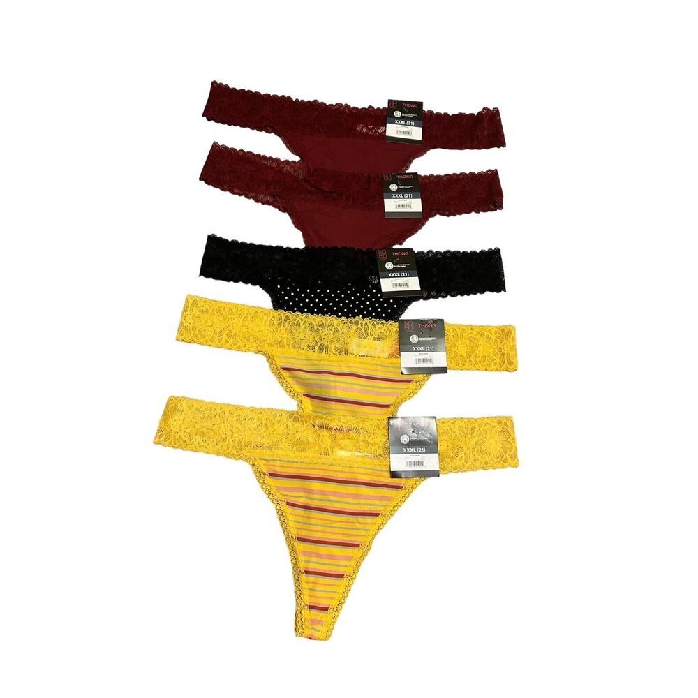 NWT NOBO Womens Lace Thong Panty Panties‎ Size XXXL (21)- 5 prs